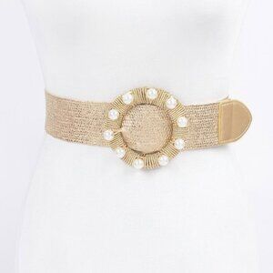 Metallic Stretch Plus Size Belt Pearl Metal Bucklt